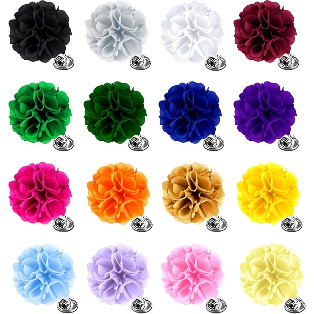 16 Pcs Lapel Flowers Pins for Men Suits Accessories, Handmade Formal Stain Bouto